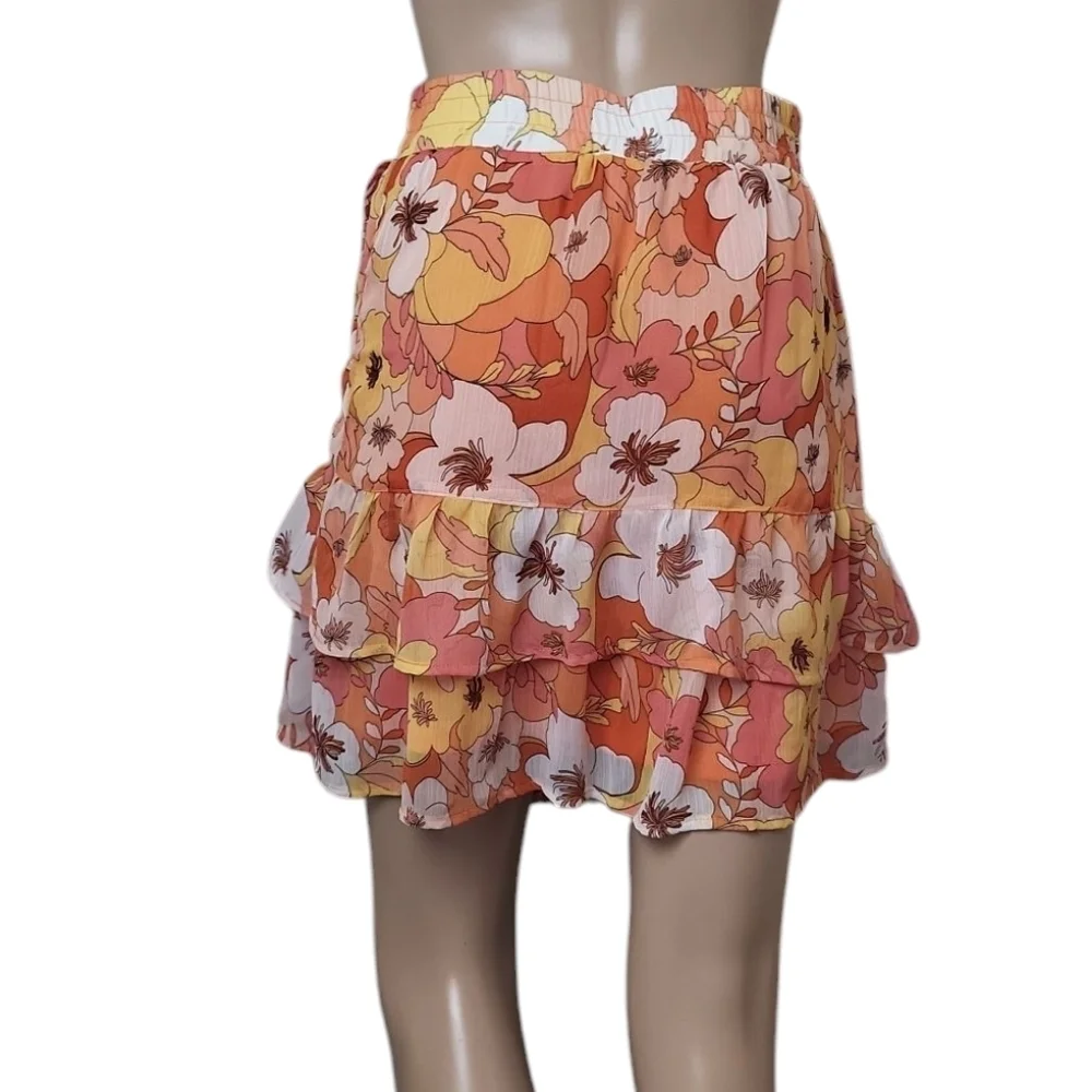 autres filles Floral Orange Yellow Ruffle Skirt